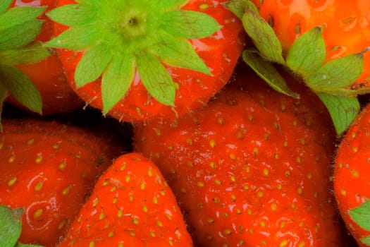 Color macro shot of strawberries. Snapshot of strawberries suitable as a concept for summer, summer refreshment, evening garden party. Concept for restaurants, ice cream shops and fruit bars.