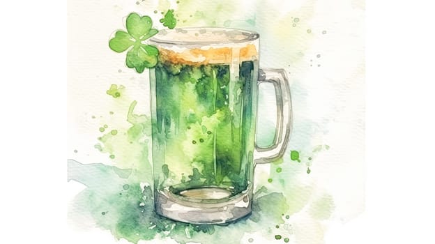 Quench your St. Patricks Day thirst with the vibrant beauty of green beer showcased in this captivating watercolor image