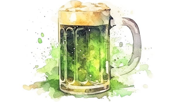 Celebrate St. Patricks Day with the charm of green beer, depicted in a lively watercolor scene