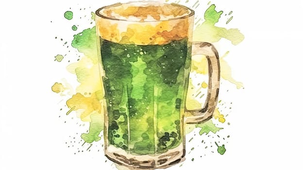 Quench your St. Patricks Day thirst with the festive allure of green beer, beautifully depicted in this lively watercolor scene