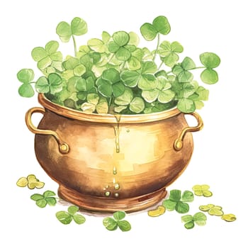 Watercolor leprechauns pot of gold on a rainbow backdrop, a vibrant and magical concept for St. Patricks Day