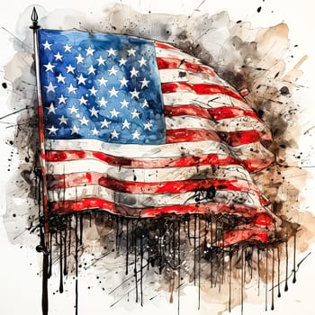 Patriotic Palette, A watercolor image of the US flag, a vivid symbol capturing the spirit of Independence Day celebrations
