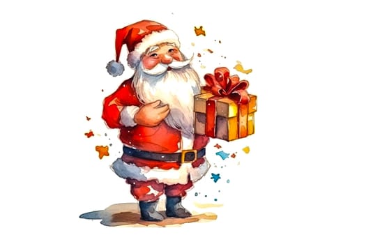 Santa delivers joy in a watercolor masterpiece, presenting gifts a festive celebration capturing the magic of Christmas and New Year