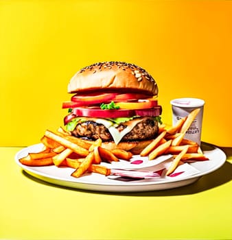 Juicy burger delight A mouthwatering symphony of flavors captured on a light background, a tempting invitation to savor every bite