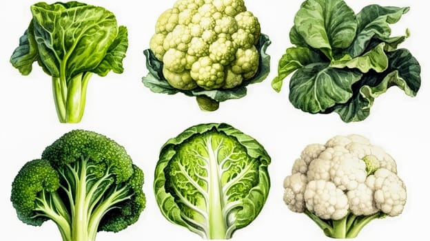 palette unveils the charm of different cabbages broccoli, white cabbage, and cauliflower a visual feast that celebrates the richness of nature's bounty