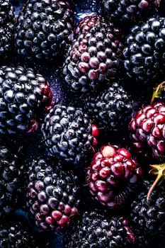 Elevate your palate with the perfection of a top view of plump blackberries against a dark background, a rich and alluring visual feast