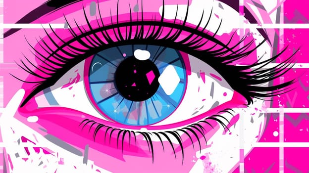 Vaporwave style big sparkling anime eye . Print for a t-shirt, poster, cover. Ai Generative.