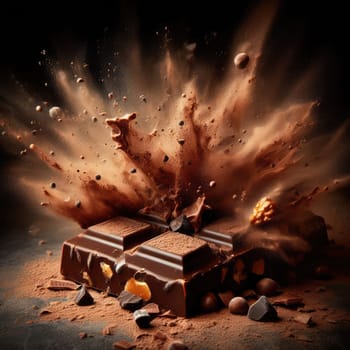 photo of Chocolate bar explosion. tasty bar with nuts.