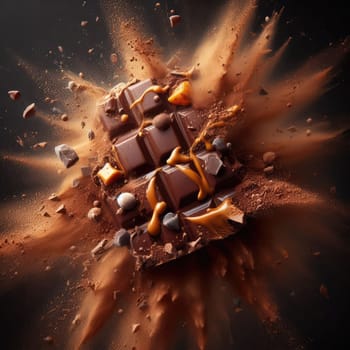 photo of Chocolate bar explosion. tasty bar with nuts.