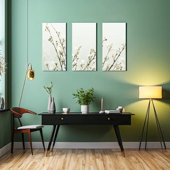 Design dreams unfold in watercolor a chic apartment with modular paintings mockup, inviting creativity and style into every corner