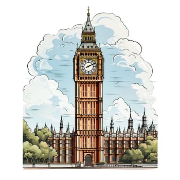 clock Big Ben sketch watercolor