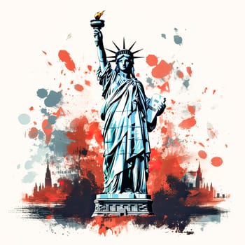 Statue of Liberty in bright watercolor splashes