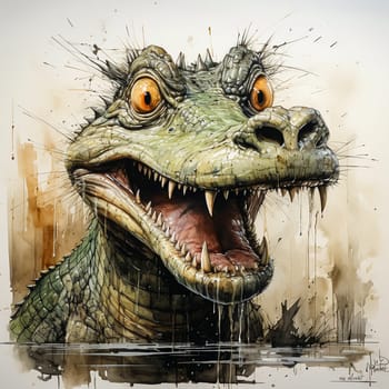 Watercolor ferocity A grinning crocodile bares its teeth, an intense and vivid portrayal capturing the raw power and untamed spirit of nature