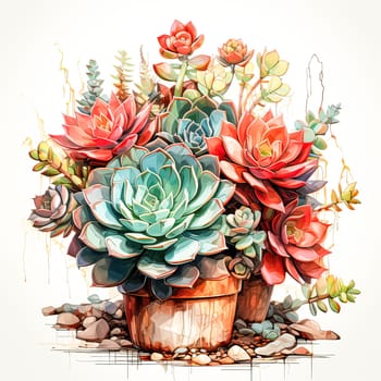 Succulent symphony in watercolor a potted oasis of vibrant hues, capturing the beauty and resilience of these desert gems with artistic grace