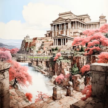 Watercolor wonders Unusual ancient palaces come to life, an artistic voyage through time, showcasing the mesmerizing and extraordinary in vivid hues