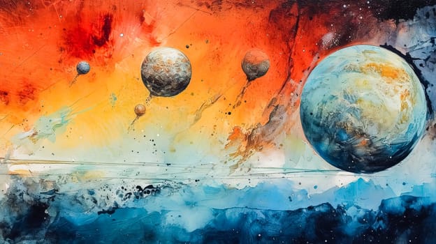 Watercolor cosmic dreams A celestial ballet of planets in vivid hues, capturing the awe and wonder of the vast, enchanting universe