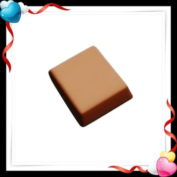 Illustration of chocolate bar on a white background with a red ribbon with colorful hearts