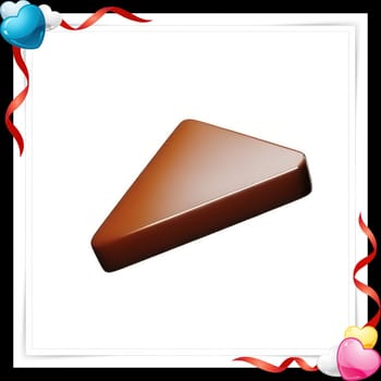 Illustration of chocolate bar on a white background with a red ribbon with colorful hearts