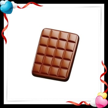 Illustration of chocolate bar on a white background with a red ribbon with colorful hearts