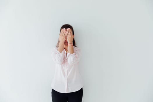 Woman closes her eyes, does not see