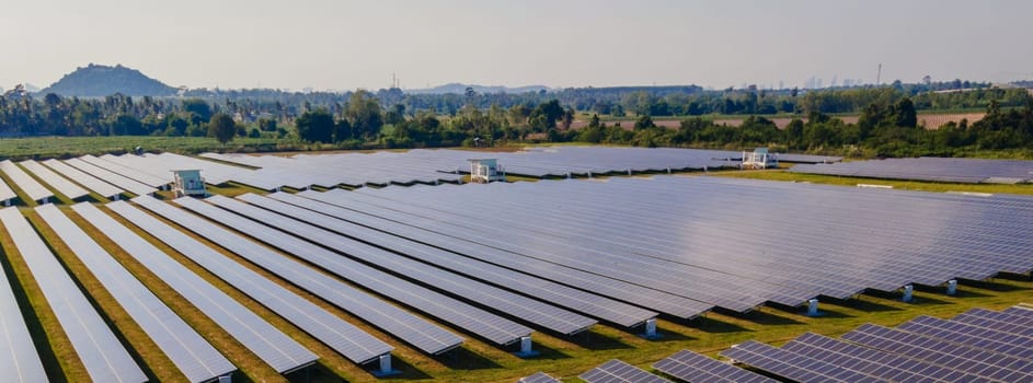 Sun power solar panel field, Solar panels system power generators from the sun. Energy Transition in Chonburi Thailand