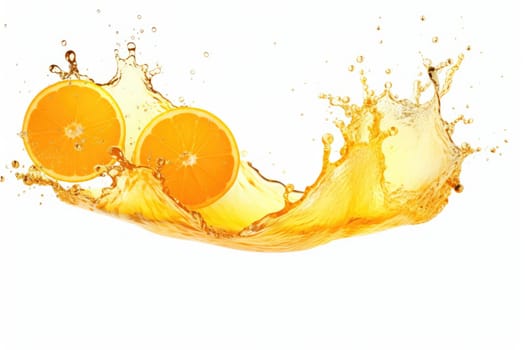 orange fruit juice splash isolated on white background. AI Generated