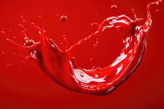 Red tomato ketchup or red liquid splash on red background. AI Generated