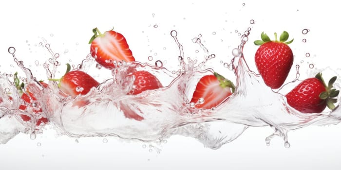 milk splash with strawberries isolated on white. AI Generated