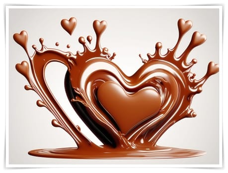 Chocolate splash with heart on a background. Chocolate heart with drops and splashes of chocolate on a background.Valentines day background with heart and chocolate splash.Vector illustration.