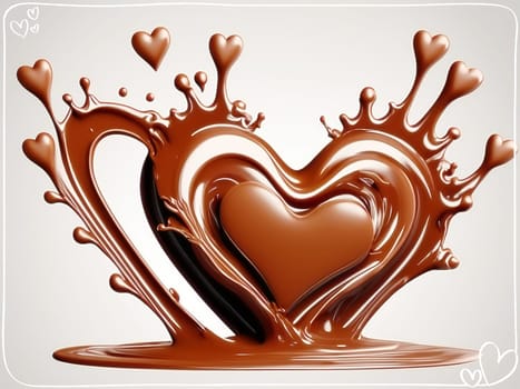 Chocolate splash with heart on a background. Chocolate heart with drops and splashes of chocolate on a background.Valentines day background with heart and chocolate splash.Vector illustration.