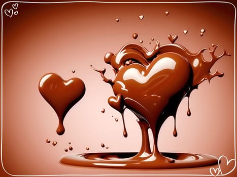 Chocolate splash with heart on a background. Chocolate heart with drops and splashes of chocolate on a background.Valentines day background with heart and chocolate splash.Vector illustration.