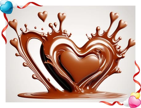 Chocolate splash with heart on a background. Chocolate heart with drops and splashes of chocolate on a background.Valentines day background with heart and chocolate splash.Vector illustration.