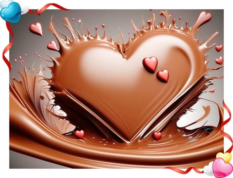 Chocolate splash with heart on a background. Chocolate heart with drops and splashes of chocolate on a background.Valentines day background with heart and chocolate splash.Vector illustration.