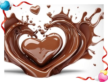 Chocolate splash with heart on a background. Chocolate heart with drops and splashes of chocolate on a background.Valentines day background with heart and chocolate splash.Vector illustration.