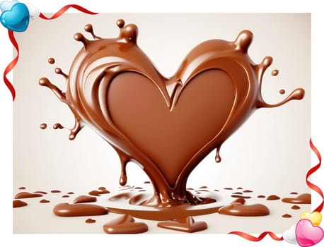 Chocolate splash with heart on a background. Chocolate heart with drops and splashes of chocolate on a background.Valentines day background with heart and chocolate splash.Vector illustration.