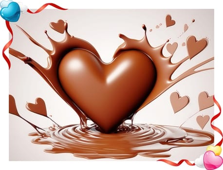 Chocolate splash with heart on a background. Chocolate heart with drops and splashes of chocolate on a background.Valentines day background with heart and chocolate splash.Vector illustration.