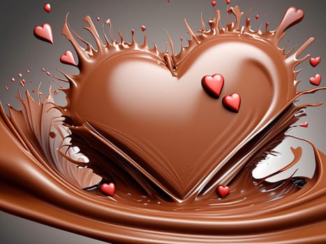 Chocolate splash with heart on a background. Chocolate heart with drops and splashes of chocolate on a background.Valentines day background with heart and chocolate splash.Vector illustration.