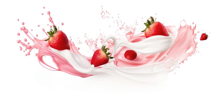 Mix Berries Falling On Milk Splash. AI Generated