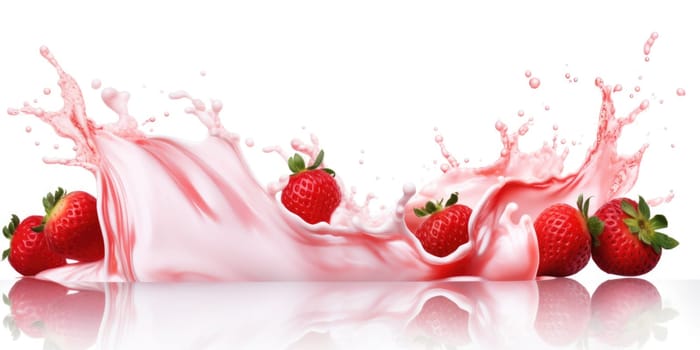 Mix Berries Falling On Milk Splash. AI Generated