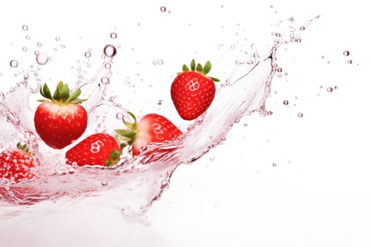 Mix Berries Falling On Milk Splash. AI Generated