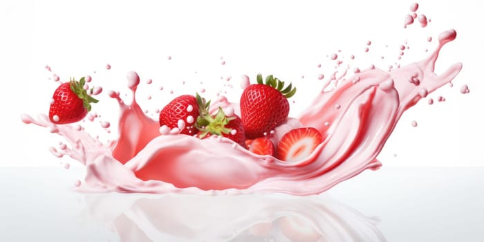 Mix Berries Falling On Milk Splash. AI Generated