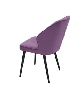 modern purple fabric chair with wooden legs isolated on white background, back view. contemporary furniture in classical style, interior, home design