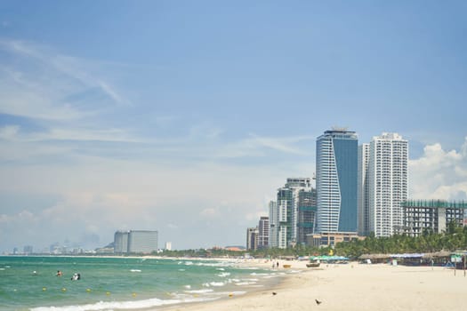 Danang, Vietnam - 06.27.2023: View of the coastline. Beach in Da Nang City, Vietnam. High quality photo