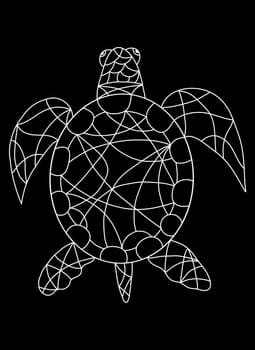 Sea Turtle Icon Isolated on White Background. Tortoise Mosaic Tiles in Stained Glass Window Style. Terrapin for Coloring Book Pages for Adults.