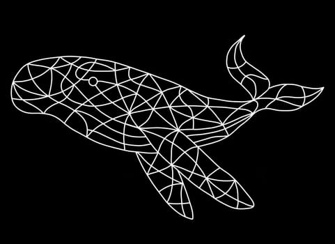 Whale Icon Illustration Isolated on White Background. Contour Illustration with Abstract Whale in Stained Glass Window Style. Mosaic Tiles Whale for Coloring Book Pages.