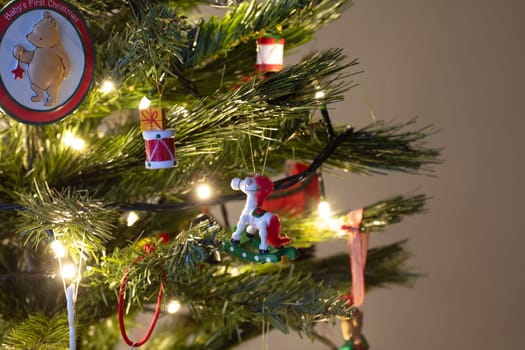 Australian Christmas decorations on a tree in the holiday period
