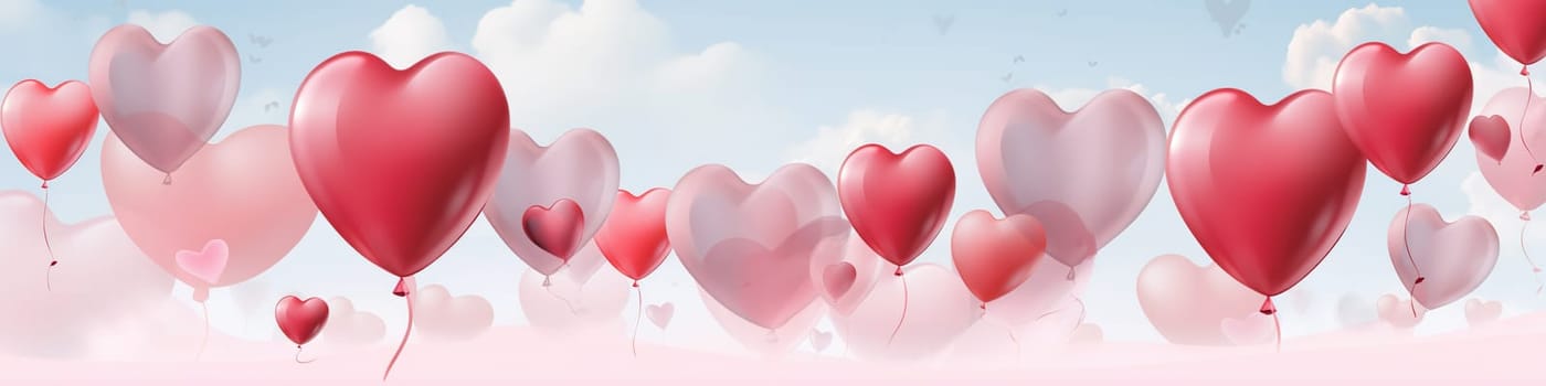 Valentine love balloons as banner, a card sent, often anonymously, on St. Valentine's Day February 14 to person one loves or is attracted to