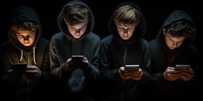 Young boys with smart phones in the hand looking to the mobile, young generation on mobile phones