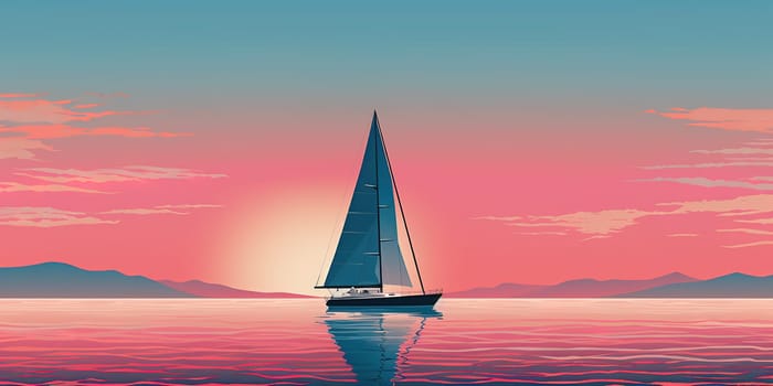 Yacht at the sea during lovely summer sunset, sailing at sea