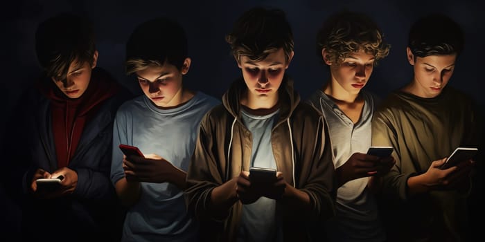 Young boys with smart phones in the hand looking to the mobile, young generation on mobile phones